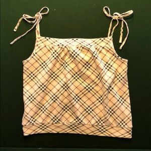 Burberry Beige Plaid Tie-Shoulder Tank Top